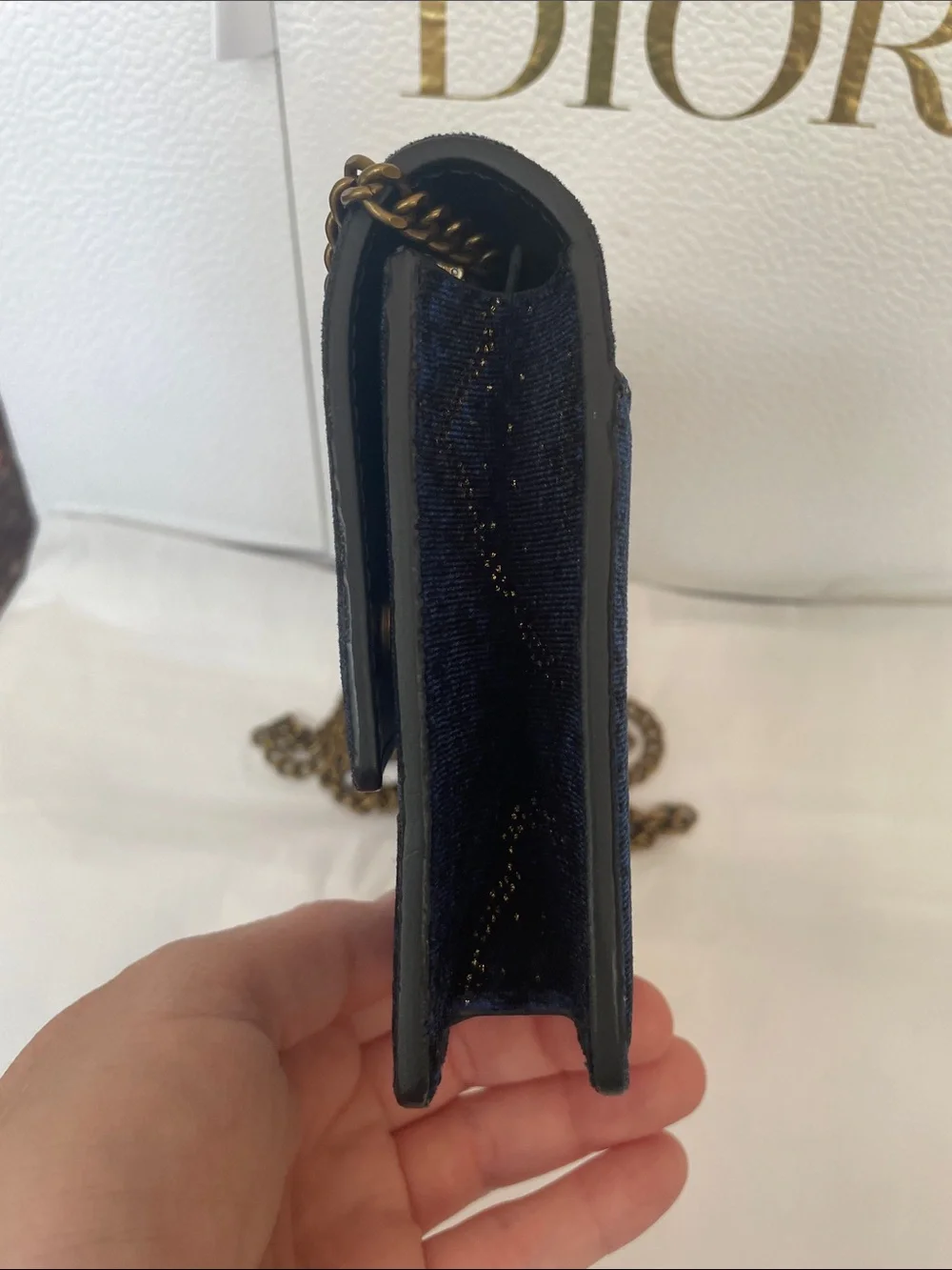 Kurt Geiger Navy Blue Python-Effect Chain Clutch Crossbody Bag Gold Shoreditch